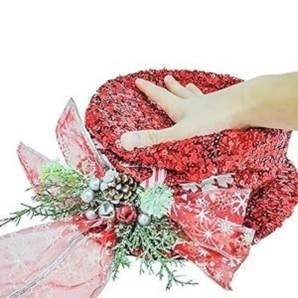 Sparkly Frosty's Christmas Tree Topper Red Sequins Top Hat - Picture 7 of 8